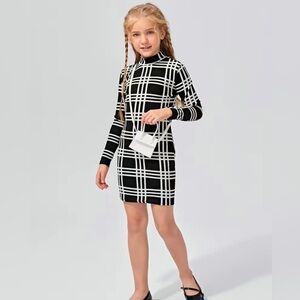 Dress black and white plaid stretchy girls size 7